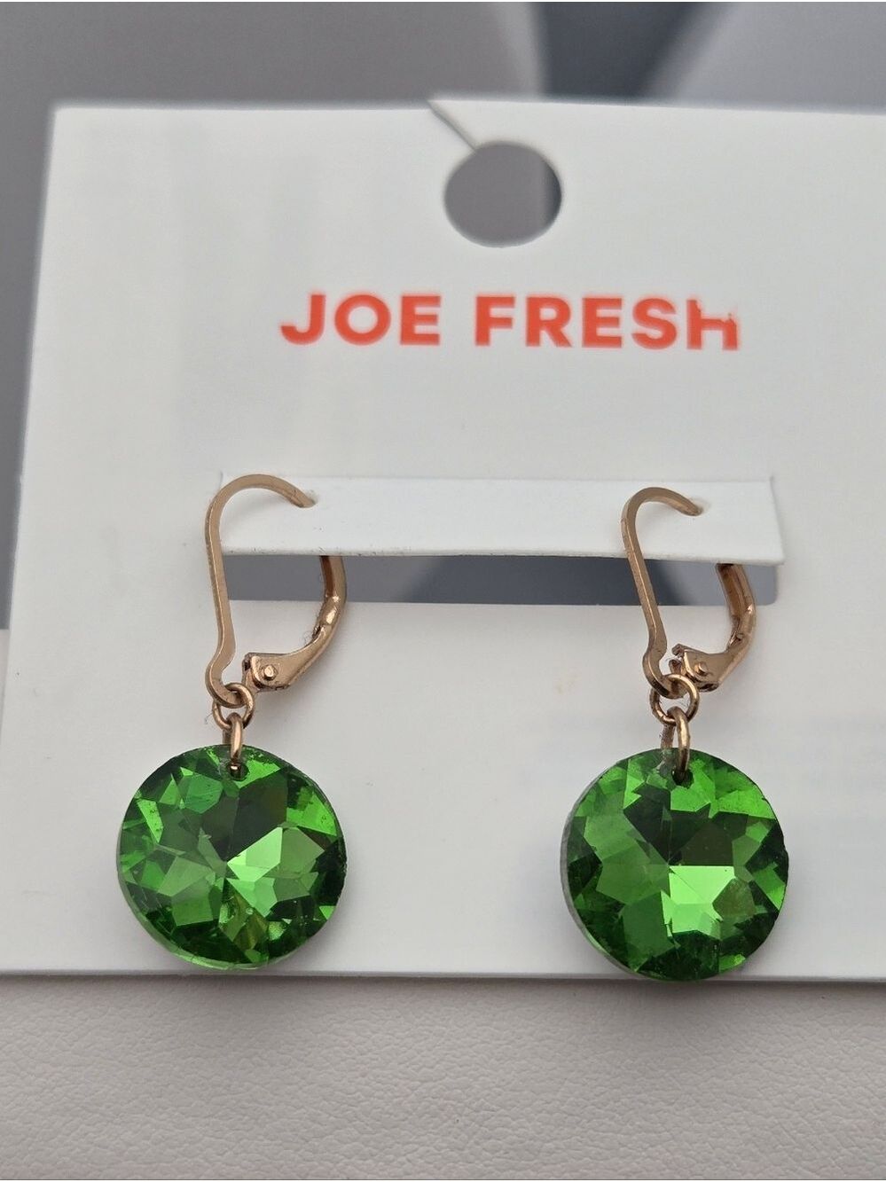 ✨2/$10✨ Emerald Green Crystal Drop Earrings Gold Tone Leverback 1.25" New